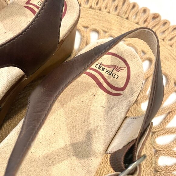 Dansko Sam Clog Teak Brown Leather Ankle Strap Size 38 - Picture 7 of 11